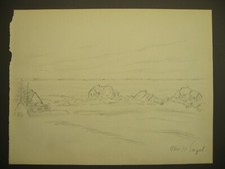 OTTO HEINRICH ENGEL Zeichnung "Häuser in den Dünen" um 1900 SEHR SELTEN