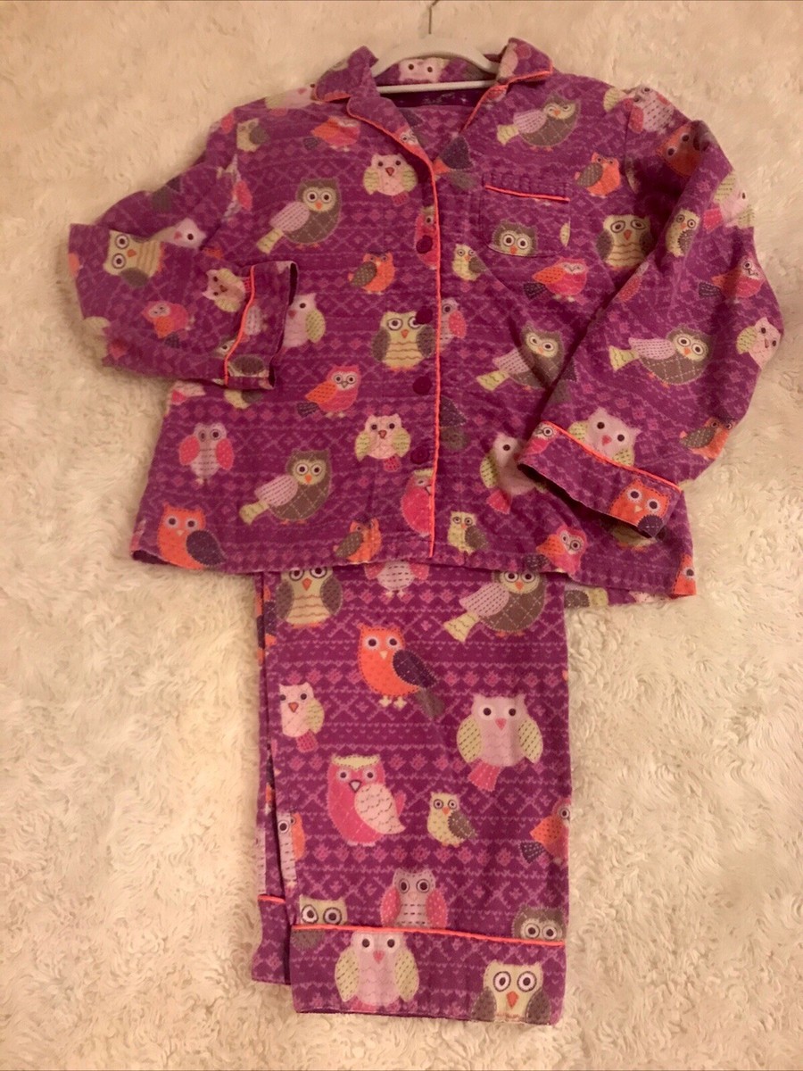 Nick Nora Winter Cotton Flannel Pajamas Set-OWLS RASPBERRY COLOR