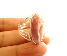 Pink White Rhodochrosite 925 Sterling Silver Ring Size 7 3/4