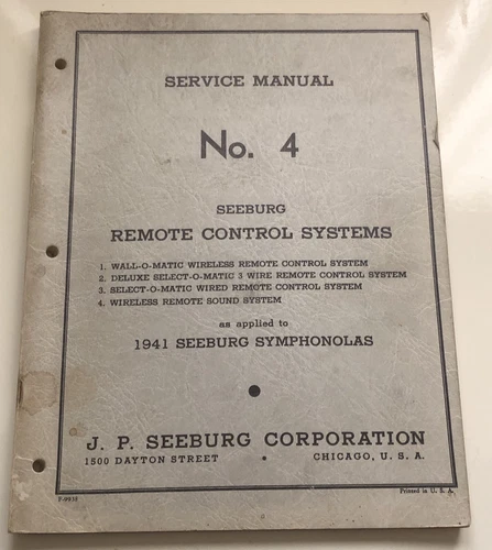 SERVICE MANUAL No. 4 SEEBURG REMOTE CONTROL SYSTEMS F-9938 SYMPHONOLAS