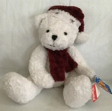 Happy Holidays 8  Plush Fiesta Teddy Bear White Maroon Hat Scarf 1999 Christmas
