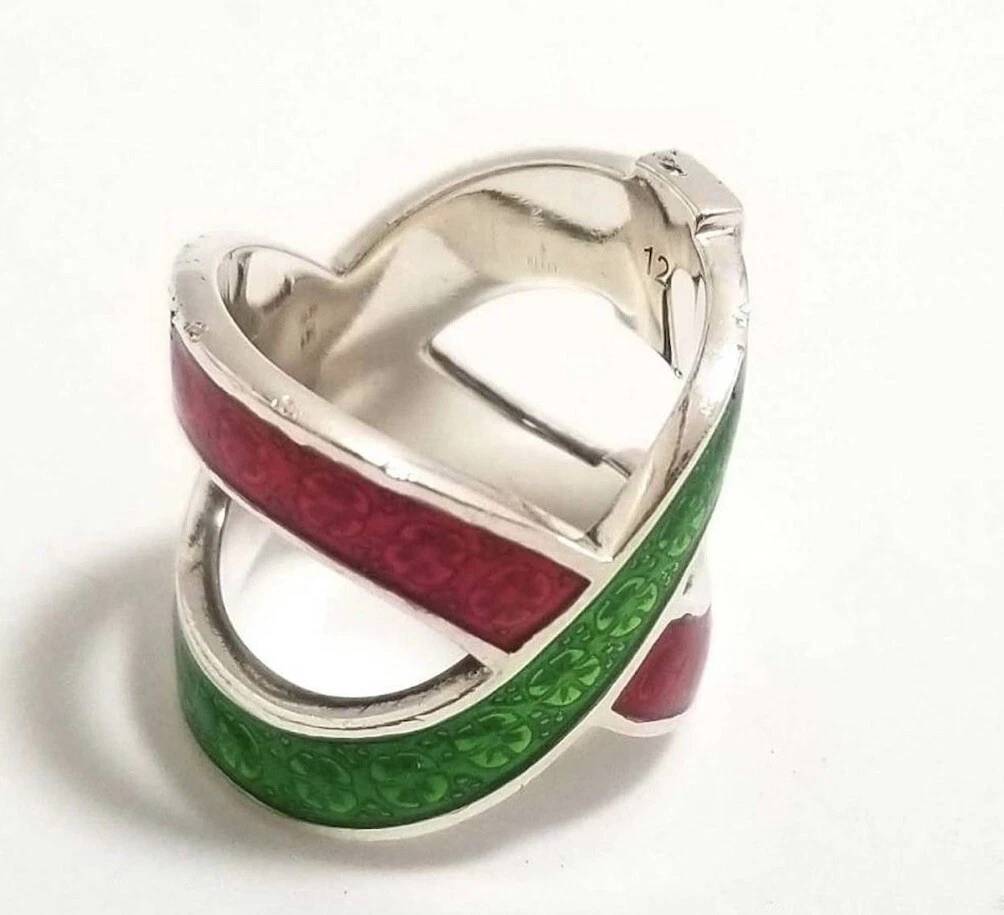 Bague Gucci argent couleur rouge vert luxe mode bijou taille 12