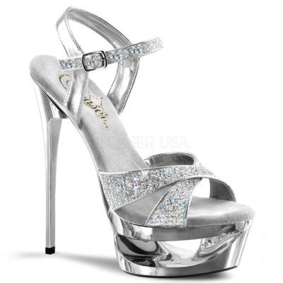 Silver Glitter Platform Shoes Pageant Prom Classy Bridal Wedding Strap Hi  Heels