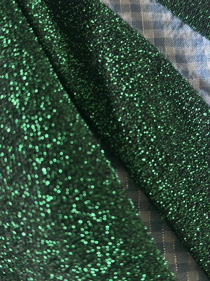 Women's Round Neck Bishop Long Sleeve Belted Glitter Luxury Dress Green S Foto 3 de 4