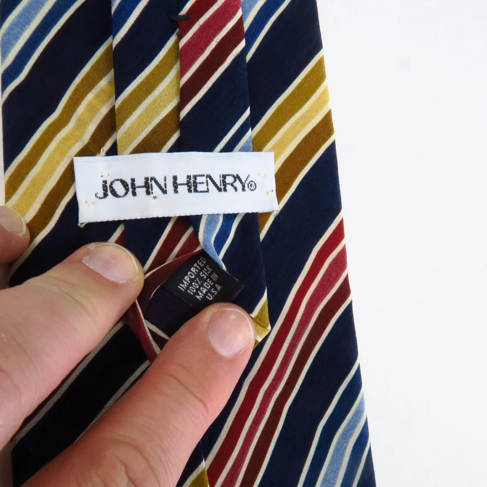 Gravata colorida vintage John Henry listra diagonal desenhada à mão 56x4 brilhante moderna - Imagem 3 de 4