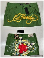 Ed Hardy Love Kills Slowly Women's Mini Skirt Olive Green New With Tags Size L