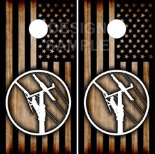 Lineman Burnt Wood Flag LAMINATED Cornhole Wrap Bags Skin Decal Sticker