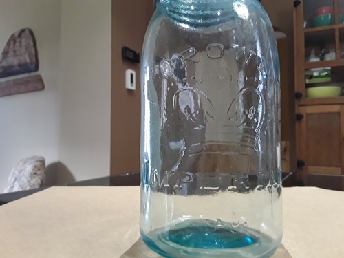 Crown Mason Jar Aqua 1.25 Quart Preserving Pickling Vintage Glass Food Storage - Picture 2 of 5
