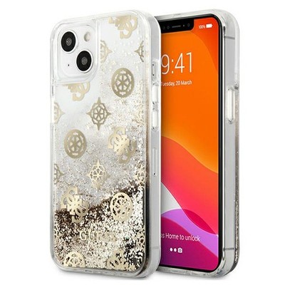 Guess Peony Liquid Glitter Hülle für iPhone 13 mini, Gold