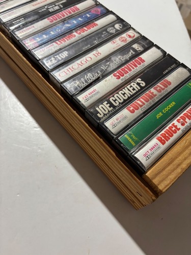 Wood 15 Cassette Tape Holder - Pine Storage Crate Unbranded W/ 15 Cassettes - Picture 2 of 9