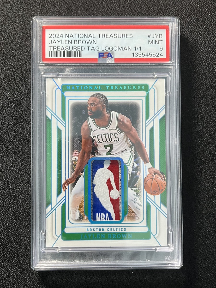 One Of One 1/1 2024-25 National Treasures Jaylen Brown Logoman Patch PSA 9 MINT