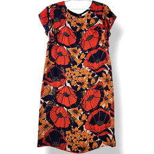 LOFT Dress Shift Womens L Multicolor Floral Short Flutter Sleeves Retro Dramatic