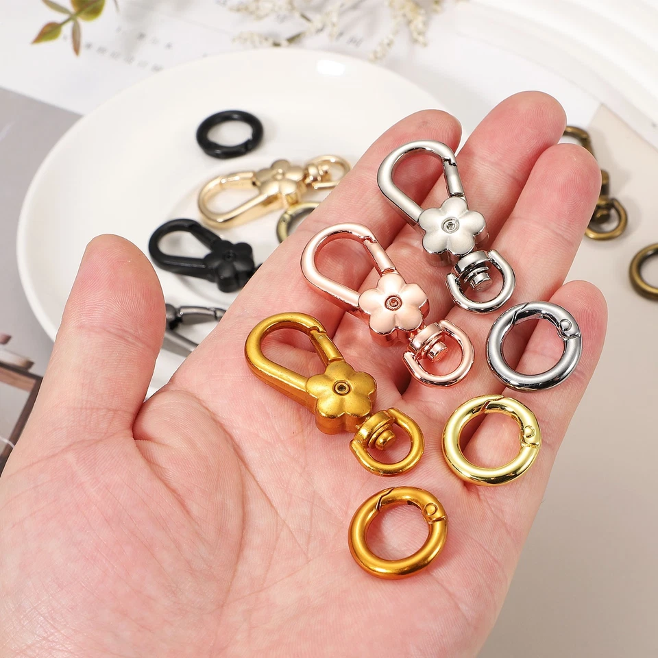 2pcs Metal Flower Swivel Lobster Claw Clasp with Spring Ring, Matte Black - Image 3 of 4