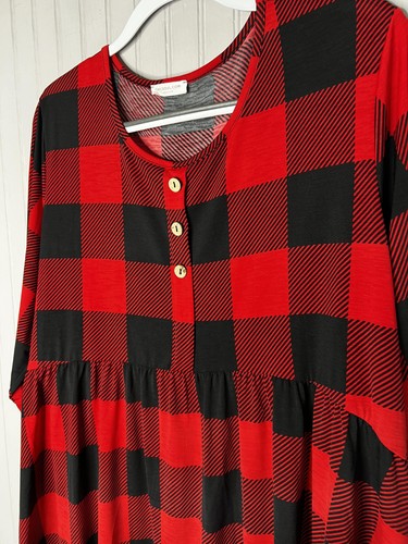 Chic Soul Hemd Damen 3XL rot schwarz Büffel kariert Henley Babydoll hergestellt in den USA - Bild 3 von 12