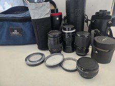 Vintage Camera Lens Lot Minolta Rokkor Tamron Soligor Pentax Cases Filters