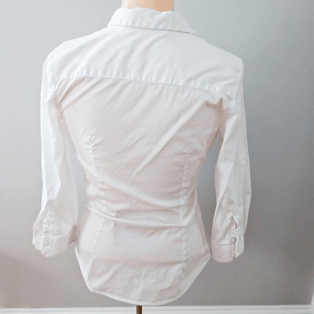 Zara Basic White Half Button Down 3/4 Sleeve Shirt - image 2
