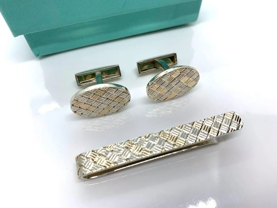 Tiffany & Co. Gemelli in argento 925 e oro 14 carati con scatola - Immagine 3 di 4