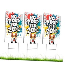 Set of 3 Double Sided 12x8 Inches Plastic Sign "No Poop and Pee Zone" - Signs