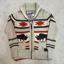 Superdry Mens Cardigan M Grey Buffalo Jacket Aztec Western Navajo Cowichan