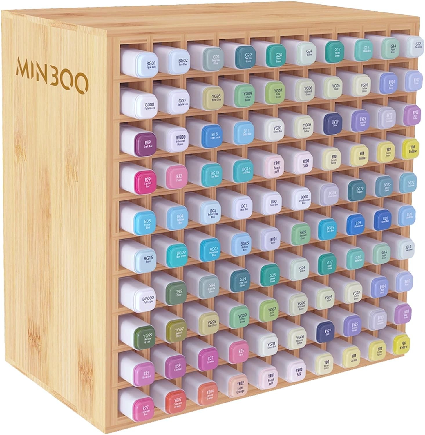MinBoo Art Marker Storage Organizer for 100 Markers, Bamboo 