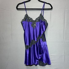 Vintage 90s Victoria's Secret Purple Gold Label Chemise Slip Dress Lace Small
