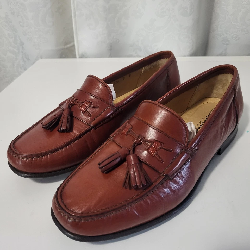 SANTONI Para hombres Borla Kiltie Mocasines Sin Cordones Vestido Cuero Zapatos Talla 8 Coñac  Foto 4 de 4