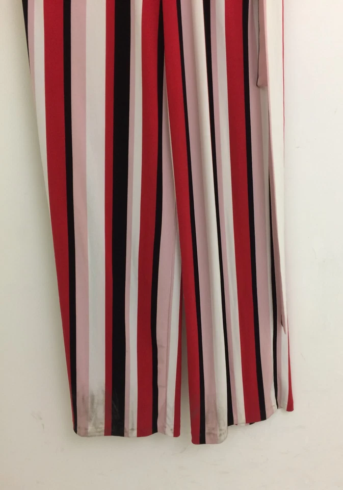 Mono para mujer Mango talla S rojo negro blanco a rayas cintura lazos cuello en V usado F1 Foto 4 de 4