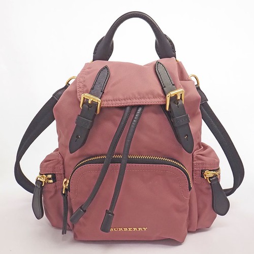 Burberry Mini Logo Backpack Leather Nylon canvas Rucksack Mauve pink Women 99