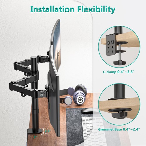 Dual Monitor Desk Mount, Monitor Stand for 2 Monitors Up to 27inch, Dual Moni... - Picture 6 of 8
