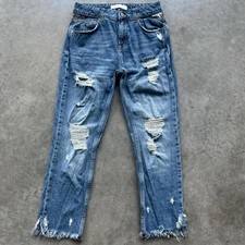 Zara Cheetah Print High-Waisted Distressed Denim Jeans