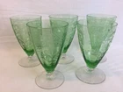 Vintage Depression Glass Fostoria Green Versailles Footed Tumbler Set 5