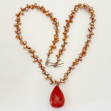 Vintage Chan Luu 925 Sterling Silver Carnelian Pendant Baroque Pearl Necklace