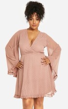 BooHoo Blush Pink Dobby Chiffon Flare Bell Wide Sleeve Skater Dress Sheer Sz 10