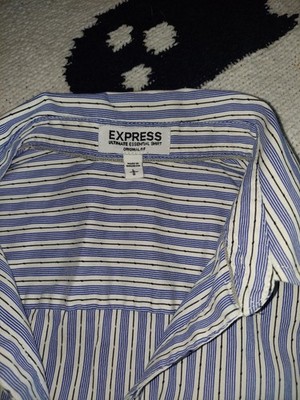 Express Ultimate Essential Shirt Original Fit Shirt Size L White Blue Blk Stripe