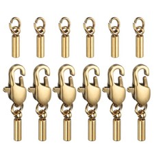 6pcs Cord End Cap 1mm ID Stainless Steel with Lobster Claw Clasp Gold Tone