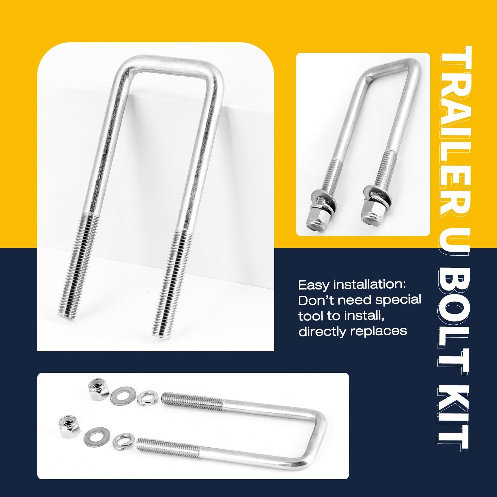 4Pack 1/2 x 3-1/16x 4-5/16 Stainless Steel U-Bolts, Square U-Bolt Boat Traile...