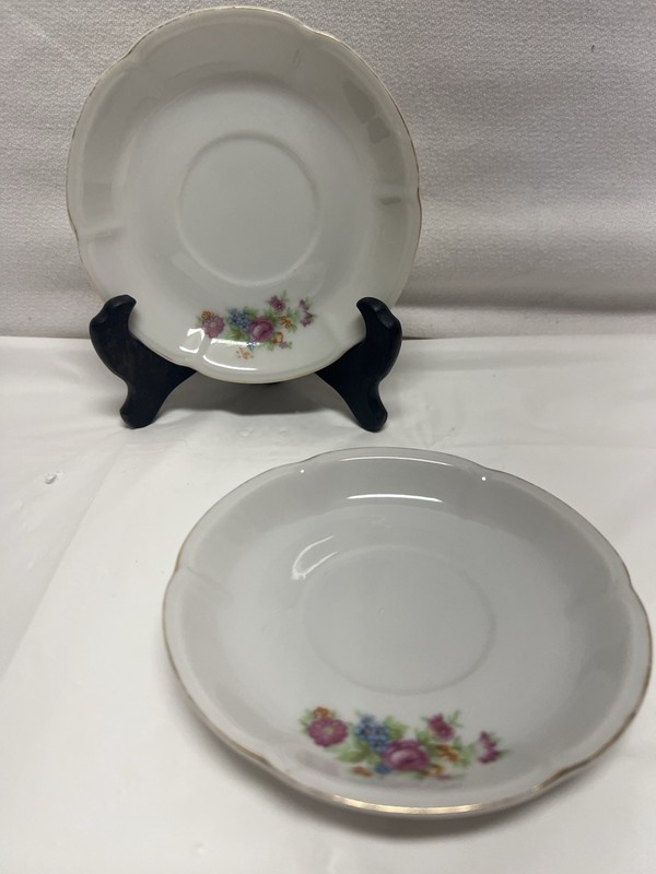 Vintage Japanese 4 3/4” Scalloped Edge Gold Trim Floral 2 Saucer - Made in Japan
