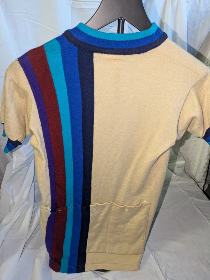 Camiseta deportiva de ciclismo de lana profesional vintage a rayas multicolores 1/4 cremallera para hombre Foto 4 de 4