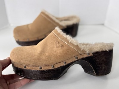 Vintage Y2K Style Roxy Chunky Lined Slip On Clog Platform Wood Stud Mules Shoes