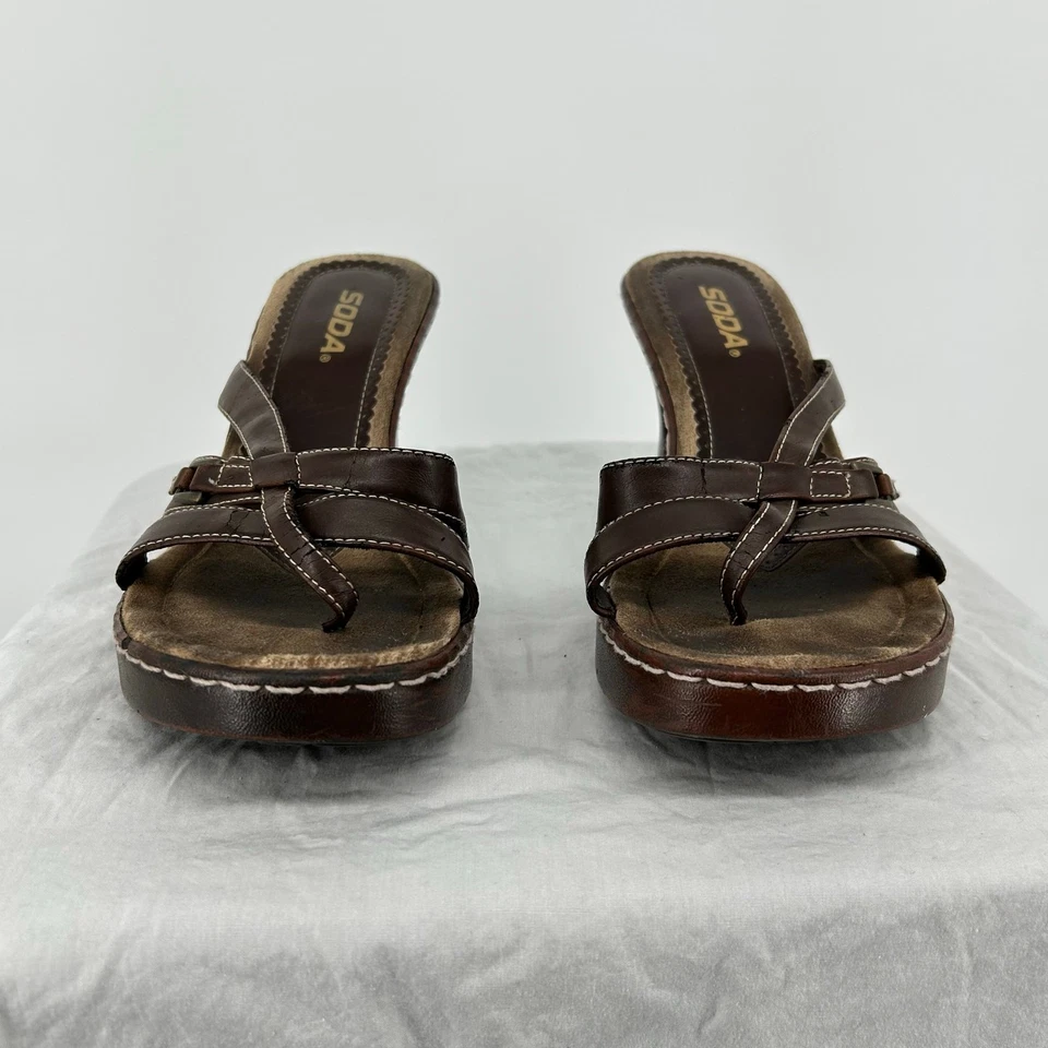 Bombas de salto alto vintage anos 90 y2k femininas marrom SODA bloco plataforma tiras tamanho 8.5M - Imagem 2 de 4