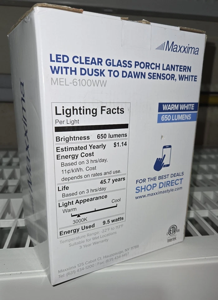 Maxxima 1-Light White LED Outdoor Wall Lantern Sconce w/Dusk to Dawn Sensor NEW - Image 3 of 4