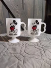 (2) Mickey Mouse - Milk Glass Coffee Mugs Cups - Disneyana Vintage Disney