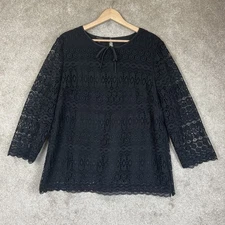 Talbots Blouse Womens Extra Large Black Lace Lined Back Button Side Zip- 3929