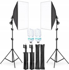 Softbox Set 2x Studioleuchte Fotolampe 50x70 Stativ 135W Tageslicht + Tasche