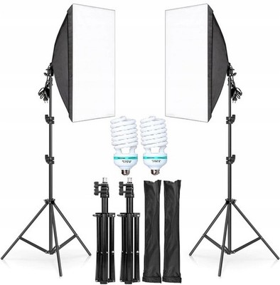 Softbox Set 2x Studioleuchte Fotolampe 50x70 Stativ 135W Tageslicht + Tasche