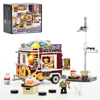 FUNWHOLE Chili Dog Trailer Lighting Building Set - Street Fusion City Tow Bricks