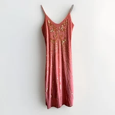Vintage Royal Crown Fashion Coral Sequins Flapper Dress Art Deco 1920s Size XL