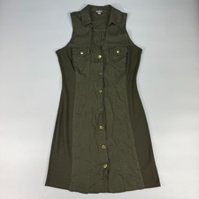Guess Shirt Dress Womens Medium Olive Linen Sleeveless Collared Button Front
