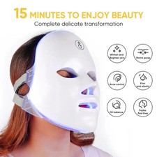 LED Facial Mask Light Therapy 7 Colors Skin R...