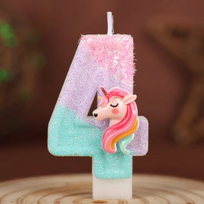 0-9 Zahlen Cartoon Einhorn Digital Kerzen für Kindergeburtstag Party Festival Kuchen